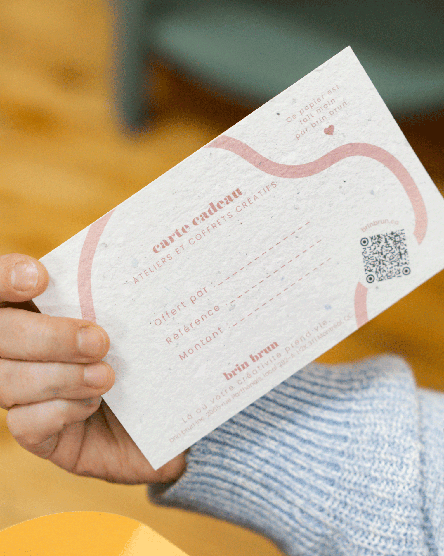 Gift card for creative workshop or gift box, handmade from recycled paper!