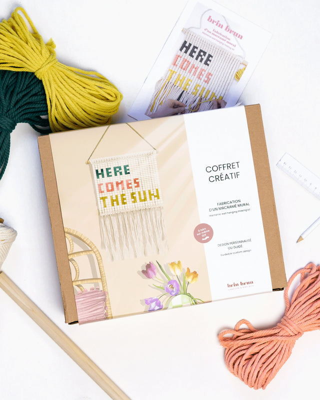 Kit fabrication d'une suspension murale, Kit de macramé, macramé pour débutant, kit créatif macramé, kit tissage, coffret créatif, kit créatif, ensemble créatif, corde cotton, corde de macramé, macramé quote