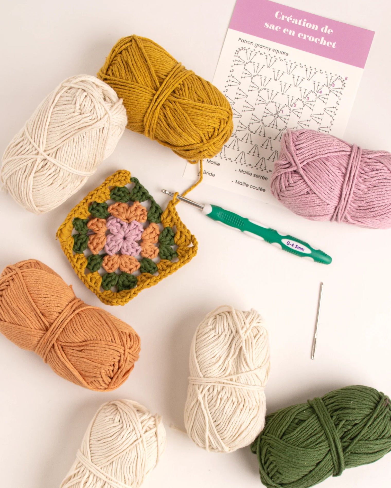 Kit crochet, sac crochet, ensemble crochet, crochet pour débutant, projet créatif, kit de fabrication d'un sac crochet, granny square, tutoriel vidéo granny square