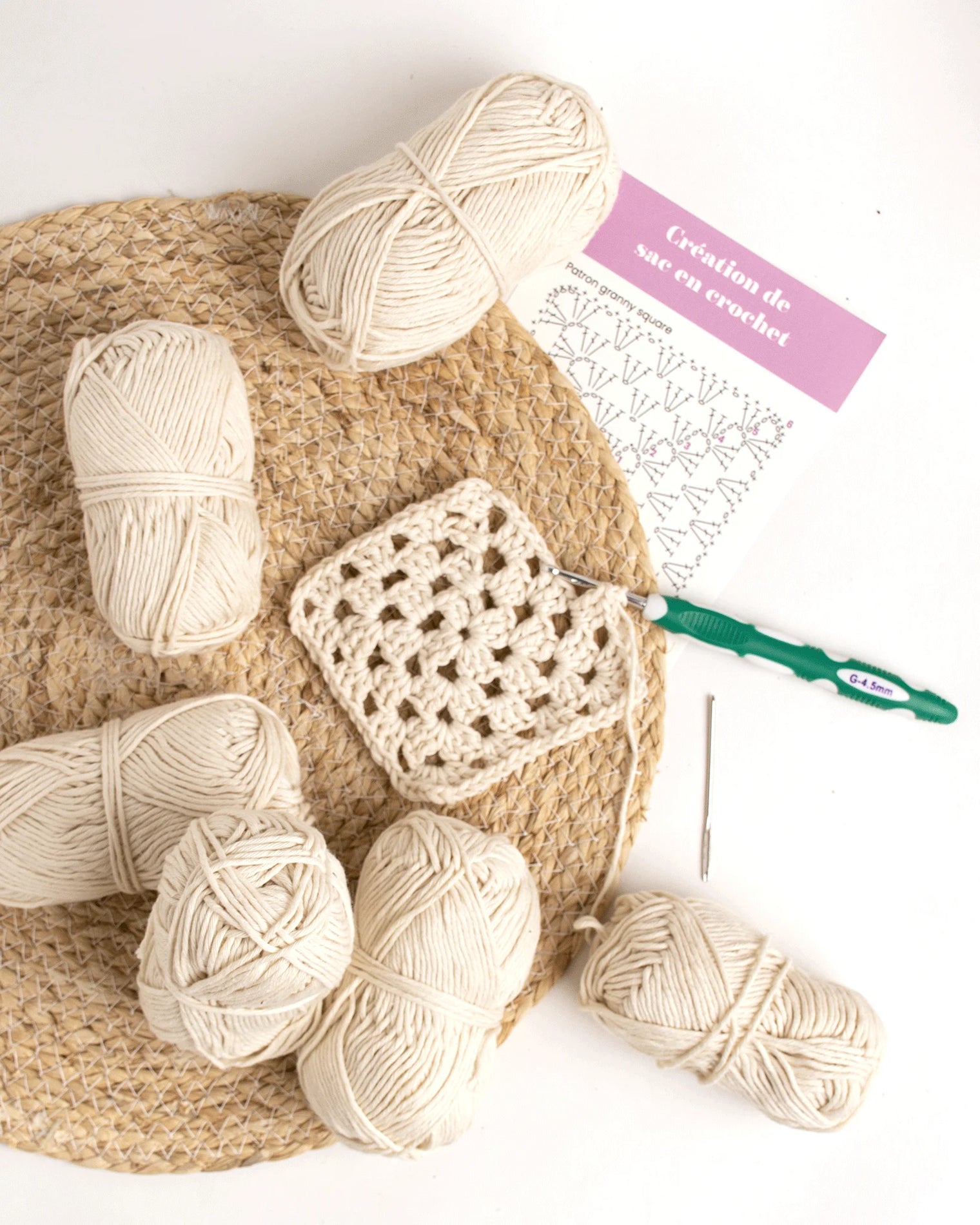 Kit crochet, sac crochet, ensemble crochet, crochet pour débutant, projet créatif, kit de fabrication d'un sac crochet, granny sqaure, tutoriel vidéo granny square