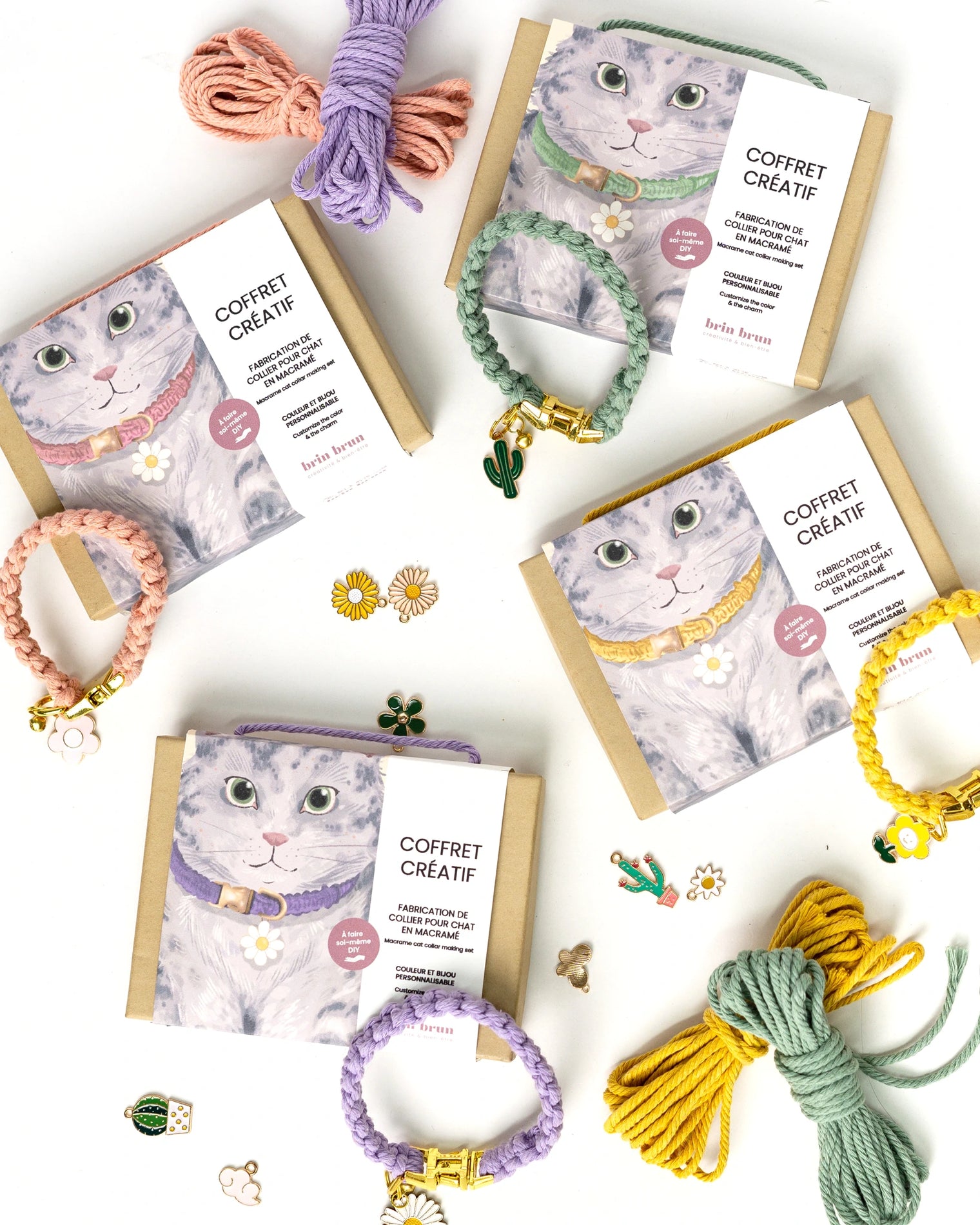 collier pour chat, fabrication d'un collier pour chat, Kit de fabrication, Minou, chaton, pendentif pour chat, collier en macramé, macramé pour chat