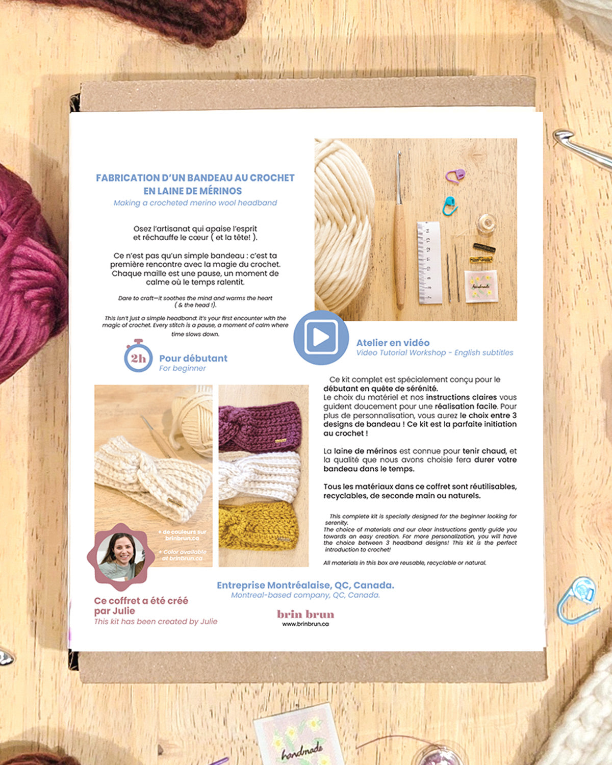 Coffret créatif - Kit DIY de fabrication d'un bandeau en crochet en laine de mérinos