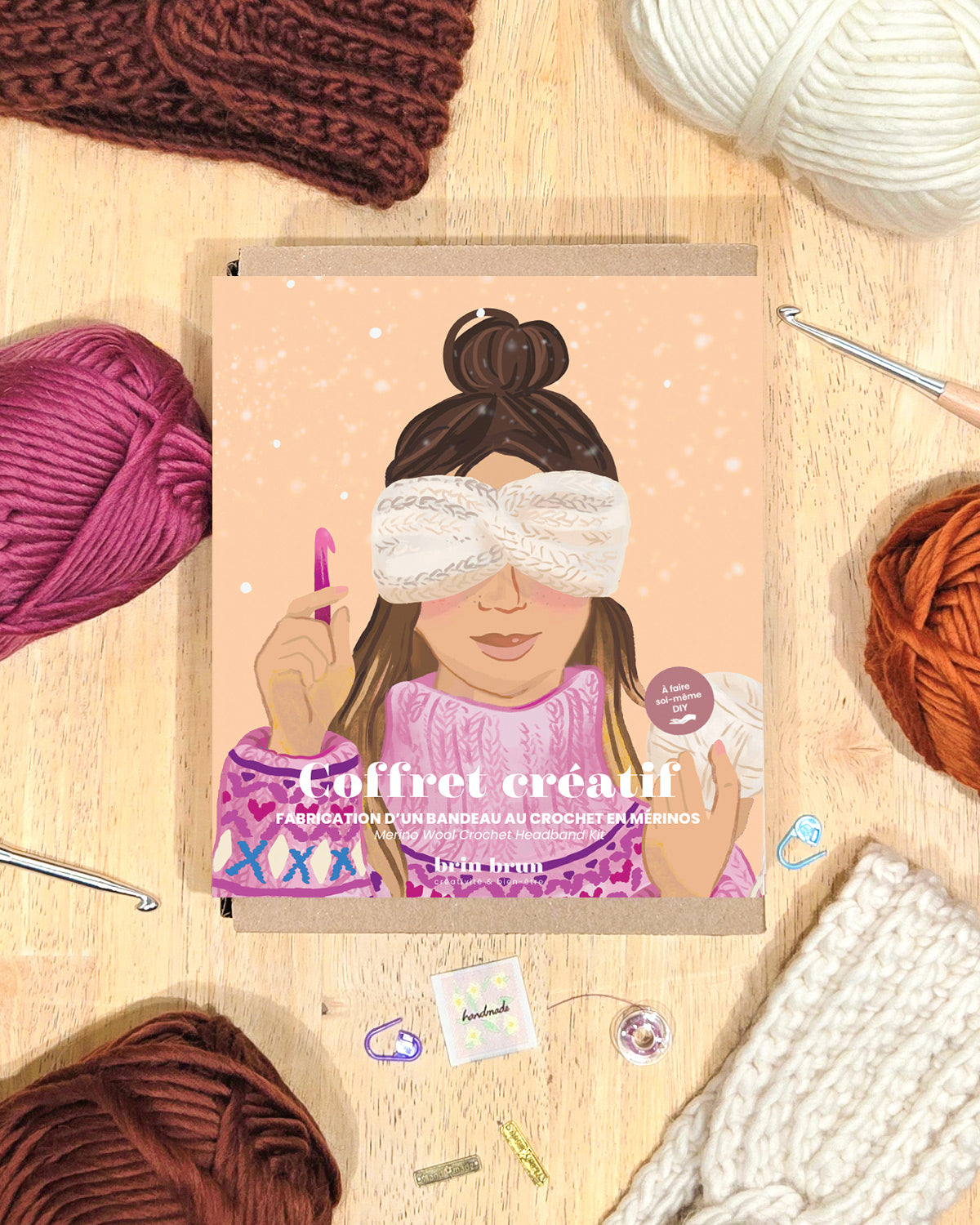 Coffret créatif - Kit DIY de fabrication d'un bandeau en crochet en laine de mérinos
