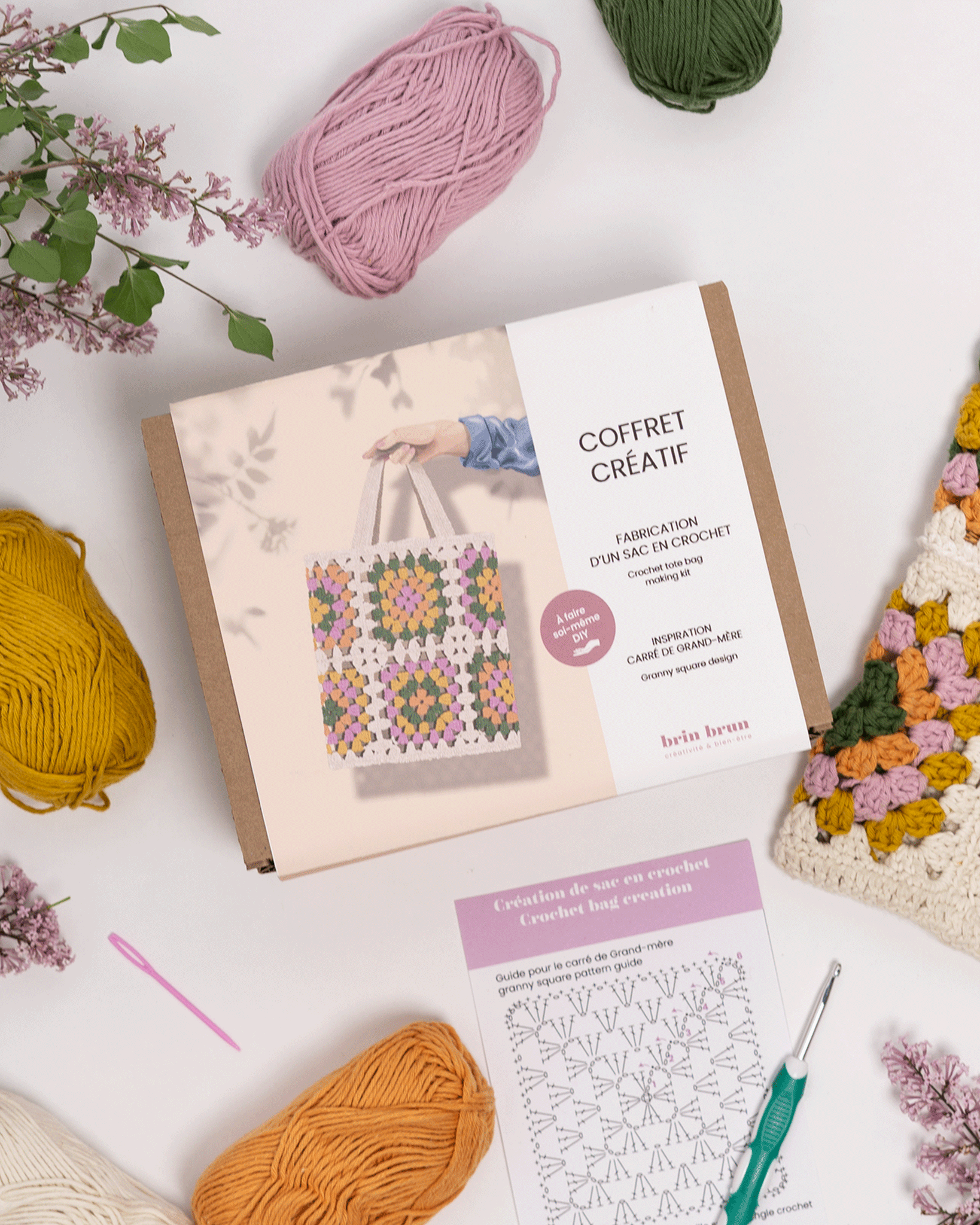 DIY kit Granny Square Crochet Bag Making set